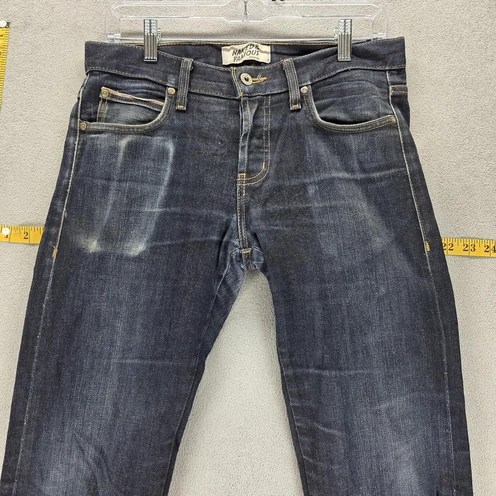Naked &‎ Famous Jeans Mens 30x37 Blue Selvedge Skinny Guy Stretch Button Fly